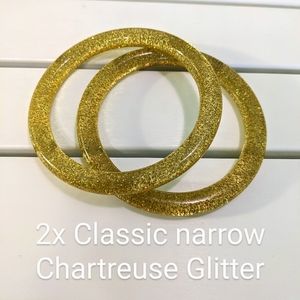 Splendette Classic Narrow Chartreuse Glitter Bangles x2